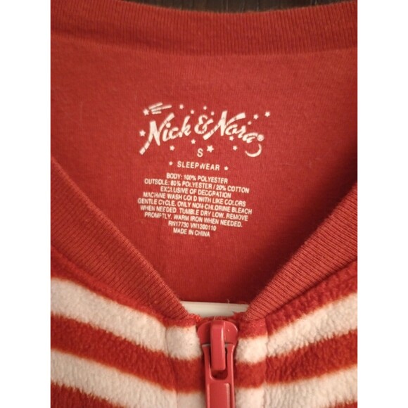 Nick & Nora Adult Sock Monkey Feet Pajama One Piece- Rave, Red Stripe, Christmas - Picture 4 of 9